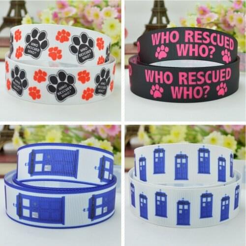 10 Yards 22mm 7/8" WHO resced who Police Printed grosgrain ribbon hair bow Headwear DIY hair accessories retail B0929