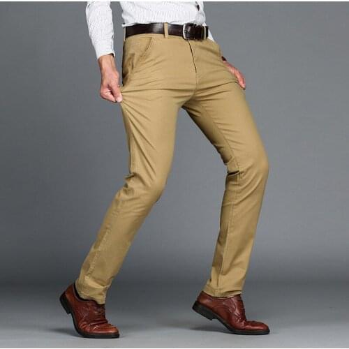 Asian Size Mens Casual Pants Man Trousers High Waist Elastic Cotton Comfortable Straight Tube Business Black Clothes