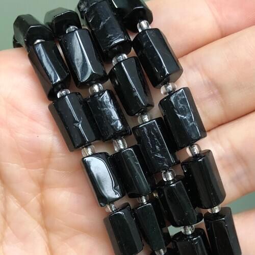 Natural Faceted Black Tourmaline Gem Stone Beads Cylinder Loose Spacer Bead For Jewelry Making DIY Bracelet Necklace Accessories