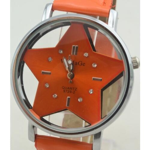 Fashion Brand WoMaGe Cute Five-pointed star Designer style Female Hollow Lovely PU Leather Nice women clock Casual Dress Watches