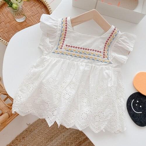 Infant Baby Summer Fly Sleeve Flower Cotton Casual Knee-length Dress Toddler Kids Newborn Jumpsuits Romper 0-24M