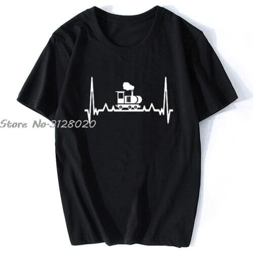 Funny Heartbeat Railway Trains Graphic T Shirts Men Summer Cotton Harajuku Plus Size O Neck Streetwear Hip Hop t-shirt
