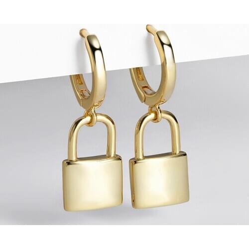 Huggie Padlock Earrings Gold Silver Color Female 925 Sterling Silver Key Lock Drop Earrings for Women Men Ear Piercing Jewelry