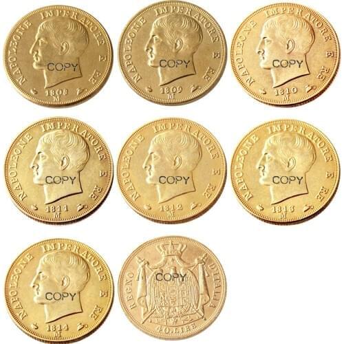 ITALIAN STATES, KINGDOM OF NAPOLEON, Napoleon I, 40 Lire, 1808-1814-M 7pcs Gold Plated Copy Coin