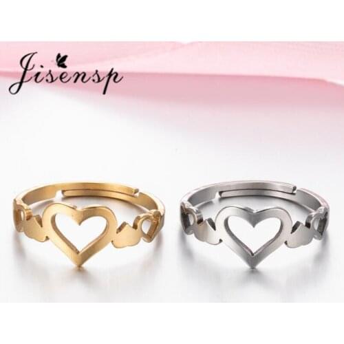 Jisensp Simple Fashion Stainless Steel Finger Rings Adjustable Hollow Peach Heart Rings for Women Girls Engagement Wedding Gift