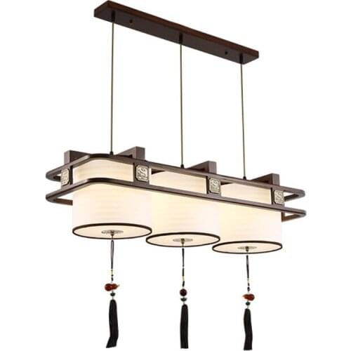 New Chinese wood lantern pendant lights study living room restaurant led dining room table PVC lampshade hanging lamps lighting