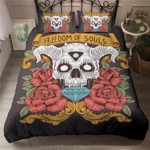 Fashion Hot Rose Sugar Skull Bedding Sets Queen/King Duvet Cover Set Mr Mrs Halloween Valentines Day Couples Skull Bed Set