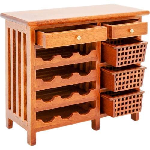 Odoria 1:12 Miniature Red Wine Wood Hutch Kitchenware Cabinet with Working Drawers Dollhouse Furniture Accessories