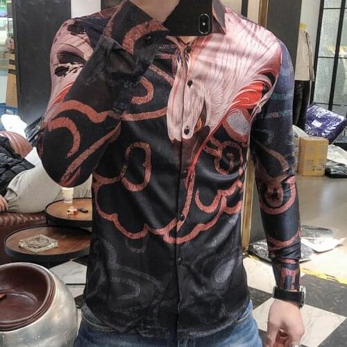 Korean Style Mens Slim Shirt Fashion Design Printing Shirts For Men Dress Shirt Men Flower Shirt Men 2021 Spring High Quality