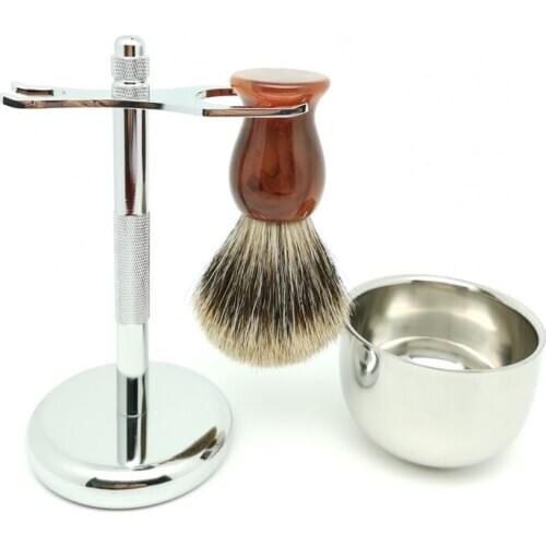 TEYO Two Band Fine Badger Hair Shaving Brush Set Include Shaving Stand Cup for Shave Cream Razor