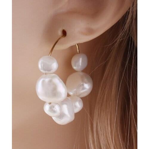 NeeFuWoFu Freshwater Pearls Drop Earrings for Women Handmade Hollow Freshwater Pearl Pendant Dangle Ear