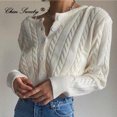 Ribbed Solid Knitted Cardigan Sweater Women Autumn Winter New Cropped Top Chic Sweaters Female Sweet Ladies Long Sleeve Knitwear