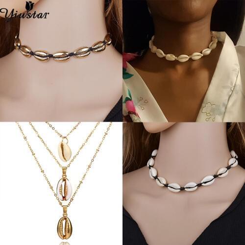 Yiustar Girls Necklace Boho Sea Shells Necklaces Women Collar Chocker Ocean Beach Tassel Necklace Womens Clothing & Accessories