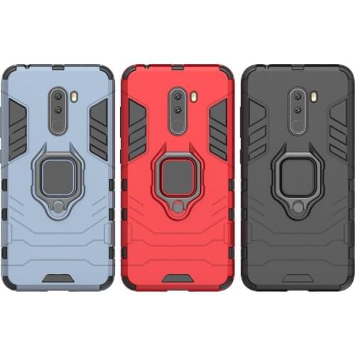 Luxury Armor For Xiaomi Pocophone F1 Case Shockproof PC+TPU Protective Back Cover For Poco F1 Case Magnetic Holder Ring Bracket