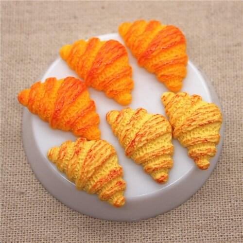 10pcs 16*26mm Cute 3D Resin Croissant Bread Simulation Food Art Flatback Cabochon DIY Craft Decoration