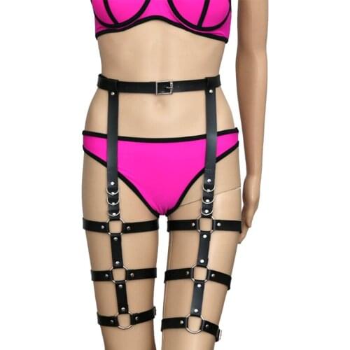 Tide sexy personality pin buckle belt punk hip-hop singing accessories personality one multi circle belt leg ring pants harness