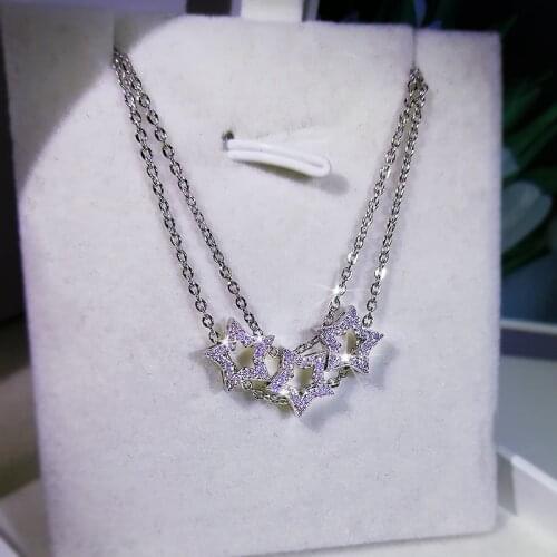 Bright Shiny Star Ladies Necklace AAAA Zircon Pendant Birthday Party Fashion 925 Silver Pendant Exquisite Jewelry Gift Necklace