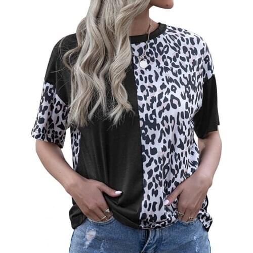 Women T-shirt Leopard Patchwork T Shirt Women Summer Stylish Short Sleeve O Neck Leopard Patchwork Loose 2020 New Tee Shirts