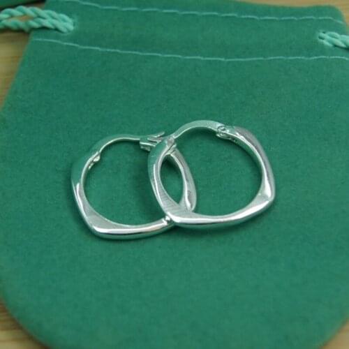 BABYLLNT 925 Silver Square Round 20mm Hoop Earrings For Woman Wedding Engagement Party Fashion Charm Jewelry Gift