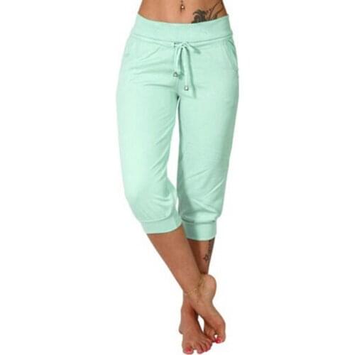 Ladies High Waist Loose Fashion Drawstring Cropped Trousers Solid Color Pocket Casual Pants pantalones de mujer брюки женские