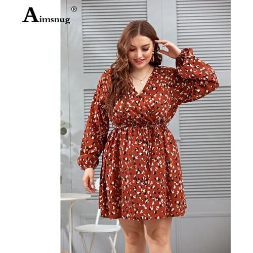 Plus size Women Elegant Leisure Dress Long Sleeve Boho Flower Print Dresses Vintage 2021 New Spring Autumn Knee-Length Dress