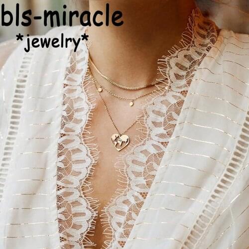 YC-UPGO New Gold Sliver Multi Layer Necklace For Women Heart-Shaped Choker Necklaces & Pendants 2019 Female Bohemian Jewelry