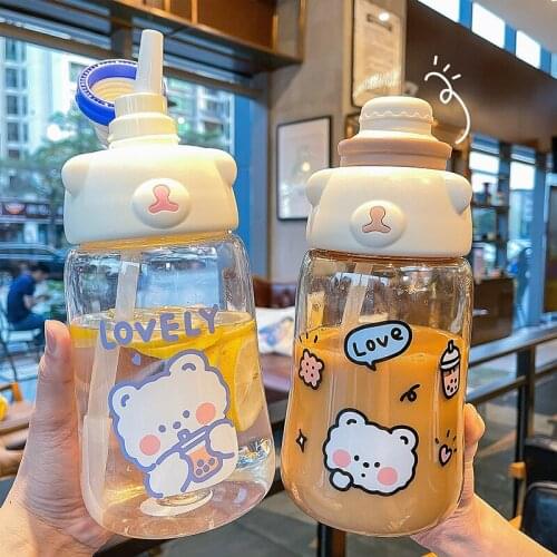1200ml Kawaii Bear Water Bottle With Straw Large Capacity Sports Fitness Portable Pregnant Woman Plastic Water Bottles For Kids