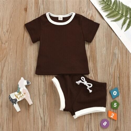 2020 New Baby Clothing Summer Infant Baby Girl Boy Clothes Short Sleeve Tops T-shirt+Shorts Pants Ribbed Solid Outfits 0-3T