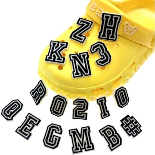 37PCS/Set Mix Black And White Icon Shoes Charms Arabic Numbers Shoes Charms Silicone Accessories Crafts Buckles For Kids Gifts