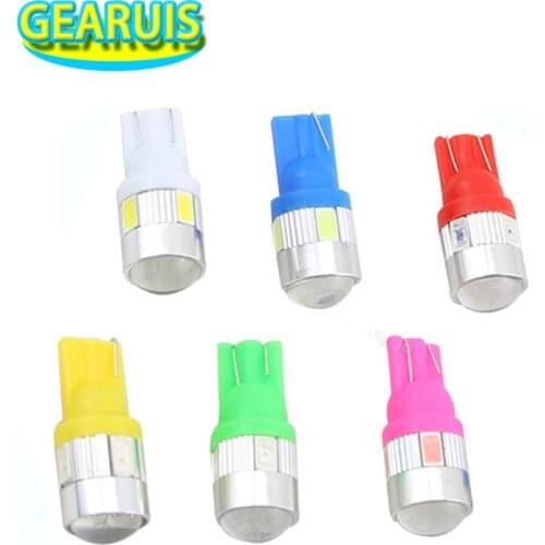 50pcs High power T10 6SMD 5630 lens LED With lens 6 SMD W5W 194 168 501 Wedge Side Bulb white ice blue red yellow DC12V
