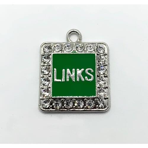 Shiny rhinestone inlaid green enamel metal LINKS pendant the links incorporated society sorority DIY jewelry charm
