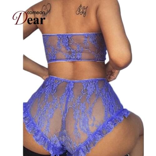 Comeondear Transparent Bra Set Lace Sheer Sexy Lingerie Set Strapless Wireless Plus Size 2 Piece Women Bra And Panty RB80869