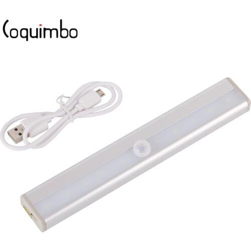 Coquimbo 10 LEDs Motion PIR Sensor Cabinet Night Light USB Rechargeable Wardrobe Automatic Light Emergency Sensor Night Light