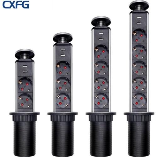 CXFG EU Standard Desktop Extension Socket 2/3/4/5 Power Plug With Usb Charging Socket Hidden kitchen Table Desktop All-Aluminum