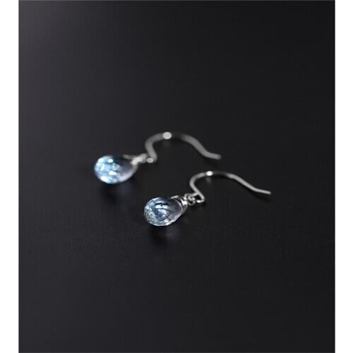 DAIMI Sky Blue Topaz Earrings Female gemstones Genuine White 18K Gold Handmade Gift