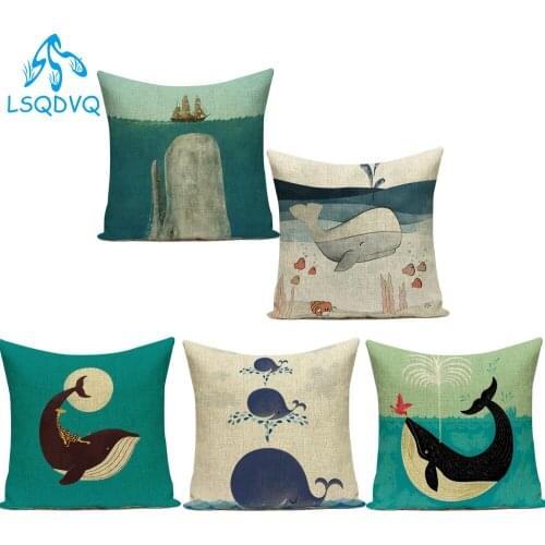 Nordic Style Cute Cartoon Navigation Animals Whale Fish Sailor Decorative Pillows Polyester Sofa Cushion Cover for Home Car