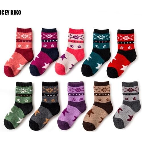 Kids winter wool thick socks with rabbit hair Snowflake Jacquard Weave Pattern Socks children Cashmere socks for kids 1-12 Years