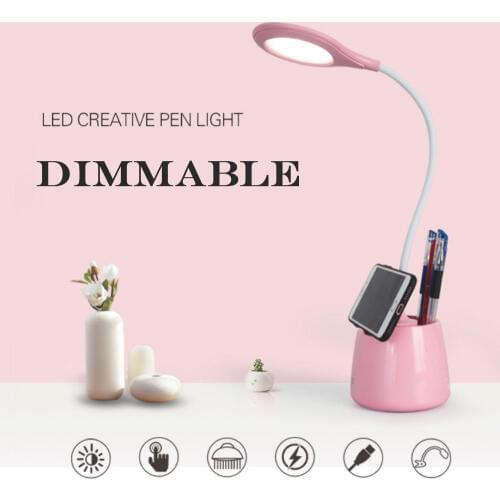 Dimmable USB LED Desk Light With Pen Holder Book Light Bedside Lamp for Bedroom, Eye-care Study Table Lights Reading Lamp