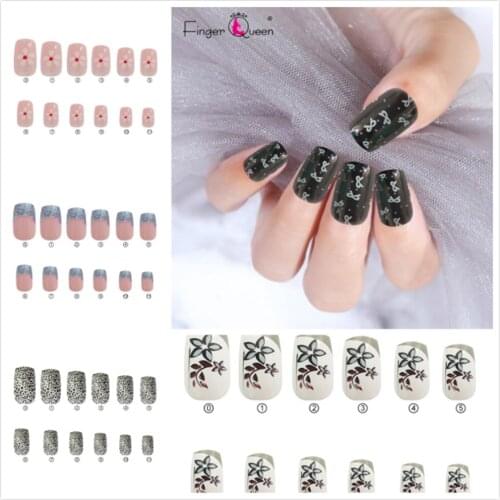 24Pcs False Nail Tips Leaf Star Flower Pattern Full Cover Fake Nail Art Decoration Girls Design Manicure Tool Nails Set6