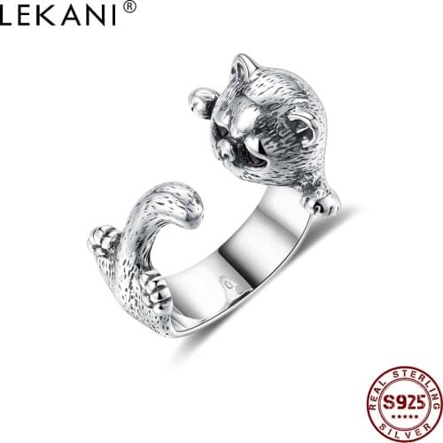 LEKANI 925 Sterling Silver Rings For Women Simple Cute Cat Finger Ring Romantic Anniversary Gift Fine Jewelry Hot Sale 2021