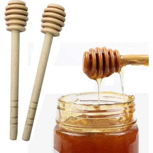 2Pcs High Quality Honey Stir Bar Mixing Handle Jar Spoon Natural Wooden Honey Dipper Wooden Stick Honey Spoons Kitchen Supplies