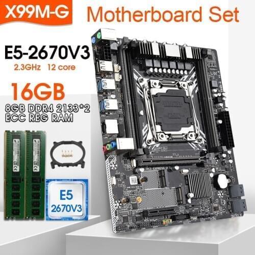 JINGSHA X99 DDR4 Motherboard Set With Xeon E5 2670 V3 LGA2011-3 CPU 2pcs X 8GB = 16GB 2133MHz DDR4 PC4 Memory REG ECC RAM SATA3