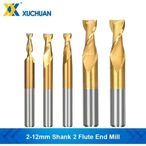 HSS 2 Flute End Mill 2-12mm Shank CNC Milling Cutter For Wood Cutters Titanium Coated Straight Shank Router Bit Woodworking Tool