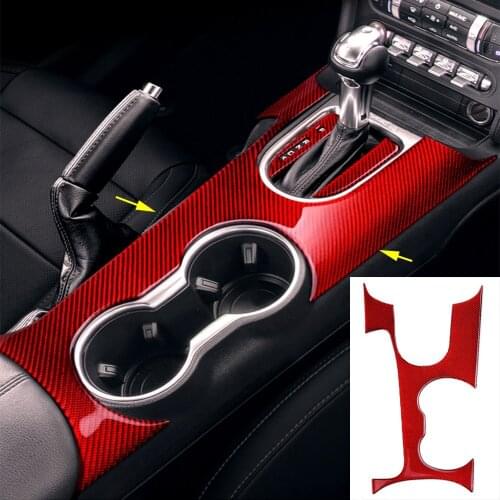 Red Carbon Fiber Gear Shift Water Cup Holder Cover Fit For Ford Mustang 2015-19