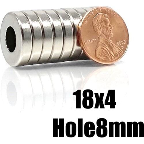 2/5/10/20/50/100Pcs 18x4 mm Hole 8mm Round Ring Neodymium Magnet Strong Permanent Rare Earth Magnets for Craf 18x4-8