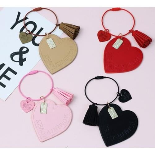 2021 Cute Sweet Leather PU Heart Bowknot Cartoon Keychain For Women Tassel Trinket Key Chains Ring Car Bag Pendent Charm D494