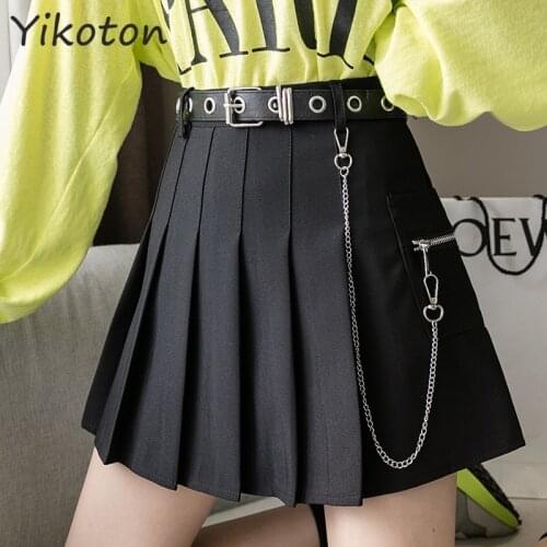 High Waist Mini Black Skirts 2021 Summer Gothic Streetwear Solid Pleated Women Skirts Casual College Lolita Harajuku Skirt y2k