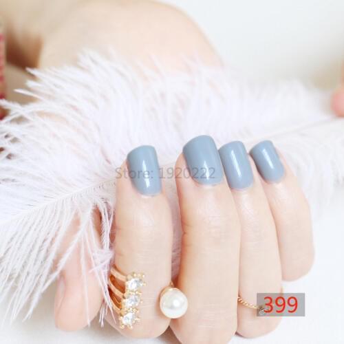 2020 fashion beautiful candy color Nail finished fake nails short paragraph 24pcs Shrimp color light ink blue N399