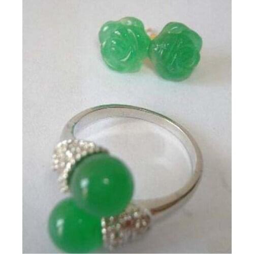 Fashion jewelry Free Shipping Womens Charm Green Jadess Plated Earring Ring Jewelry Sets