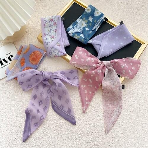 Fashion Silk Neck Scarf Luxury Lovely Fashion Floral Hair Tie Scarves Foulard Head Band Shawls Wrap Neckerchief Casual Bag Bands